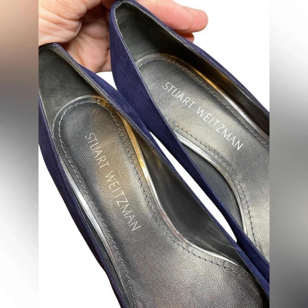 Stuart Weitzman MaryMid Navy Blue Suede Block Heel Pump Women’s Size 7.5